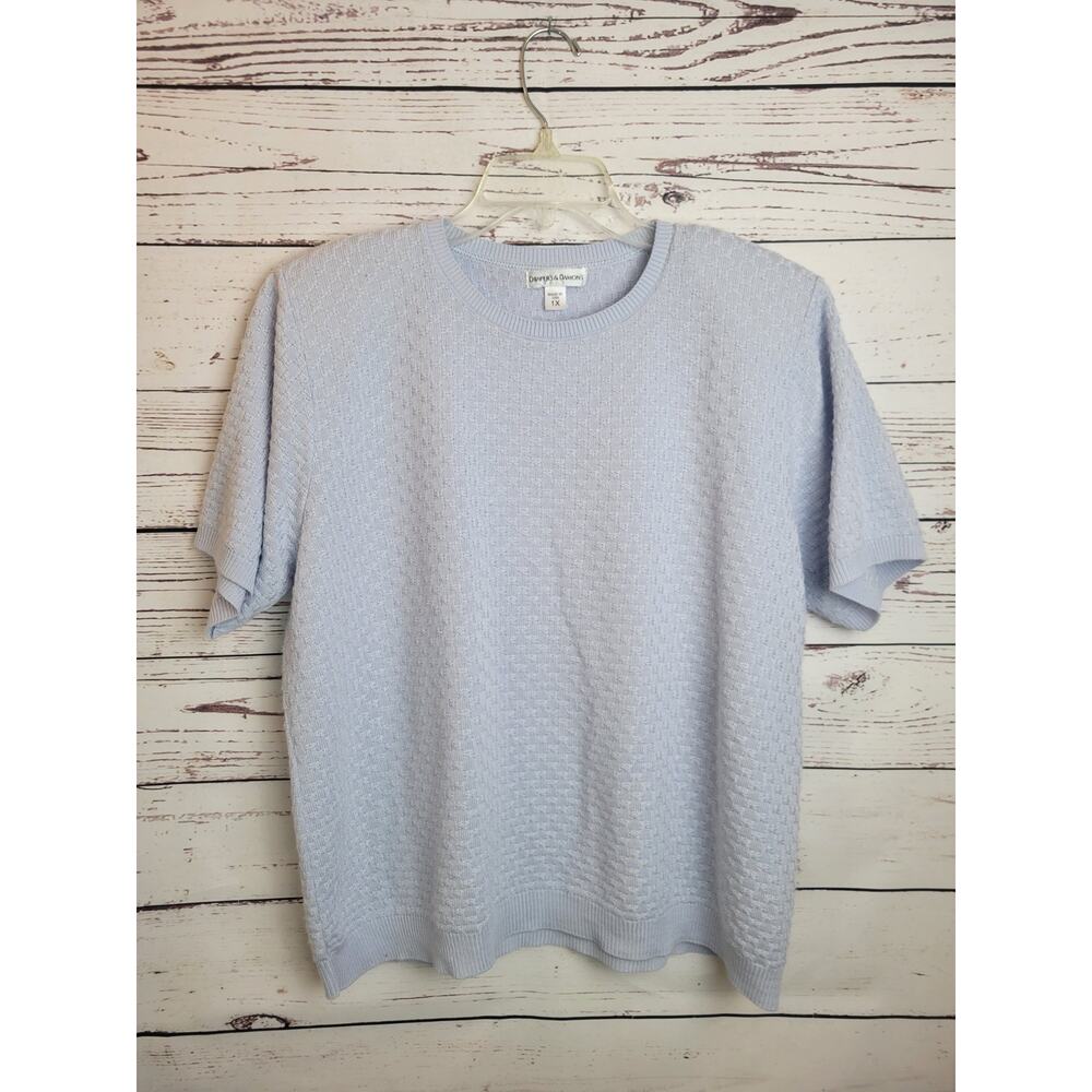 Draper's & Damon's Top Powder Blue Knitted Textured Short Sleeve Women's Size 1X
